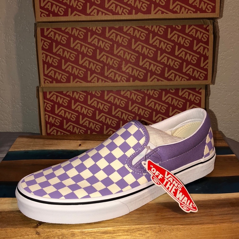 Purple Checkered Slip on Vans